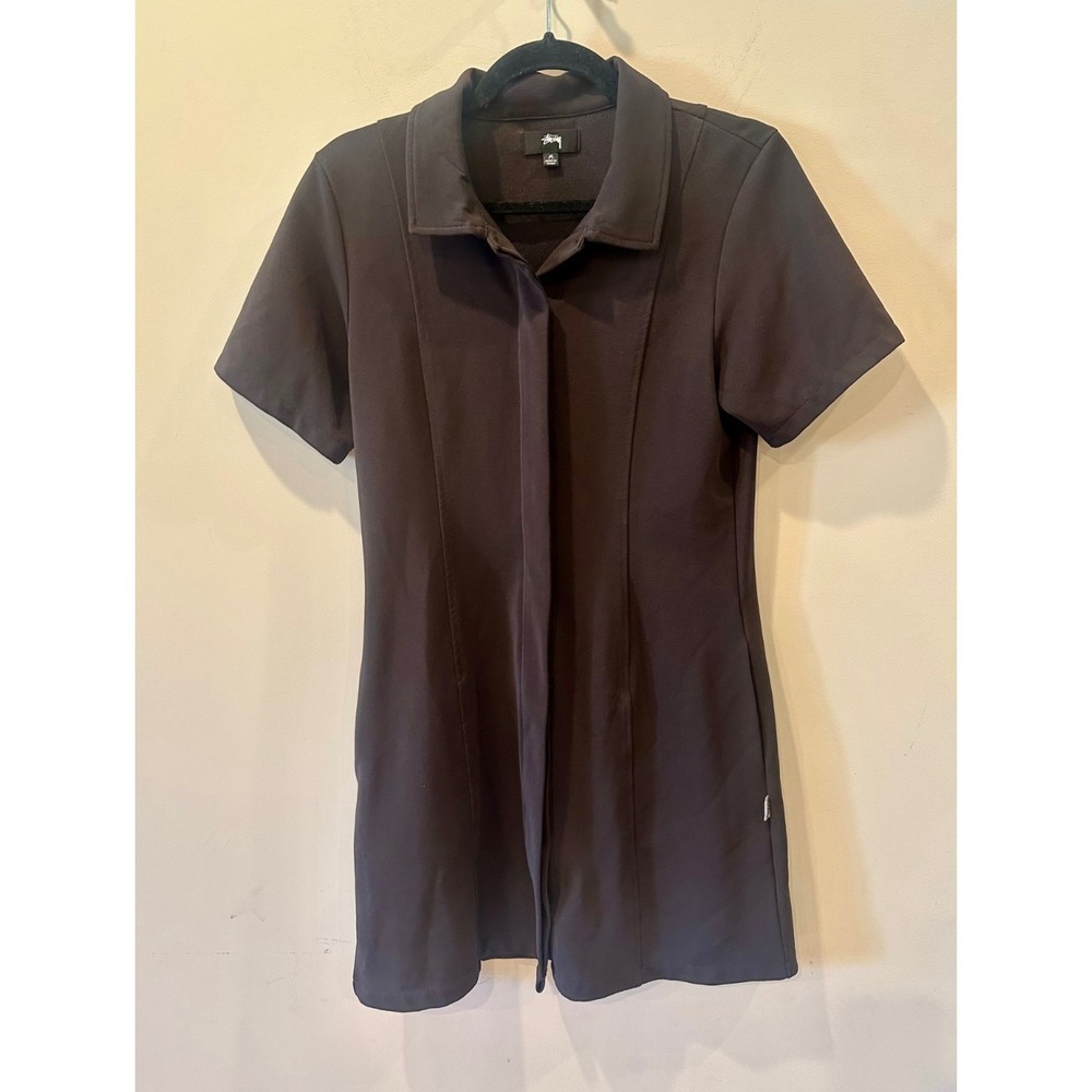 Stussy Zim Button-up Knit Polo Collared Dress Brown Sz M Designer Streetwear 90s